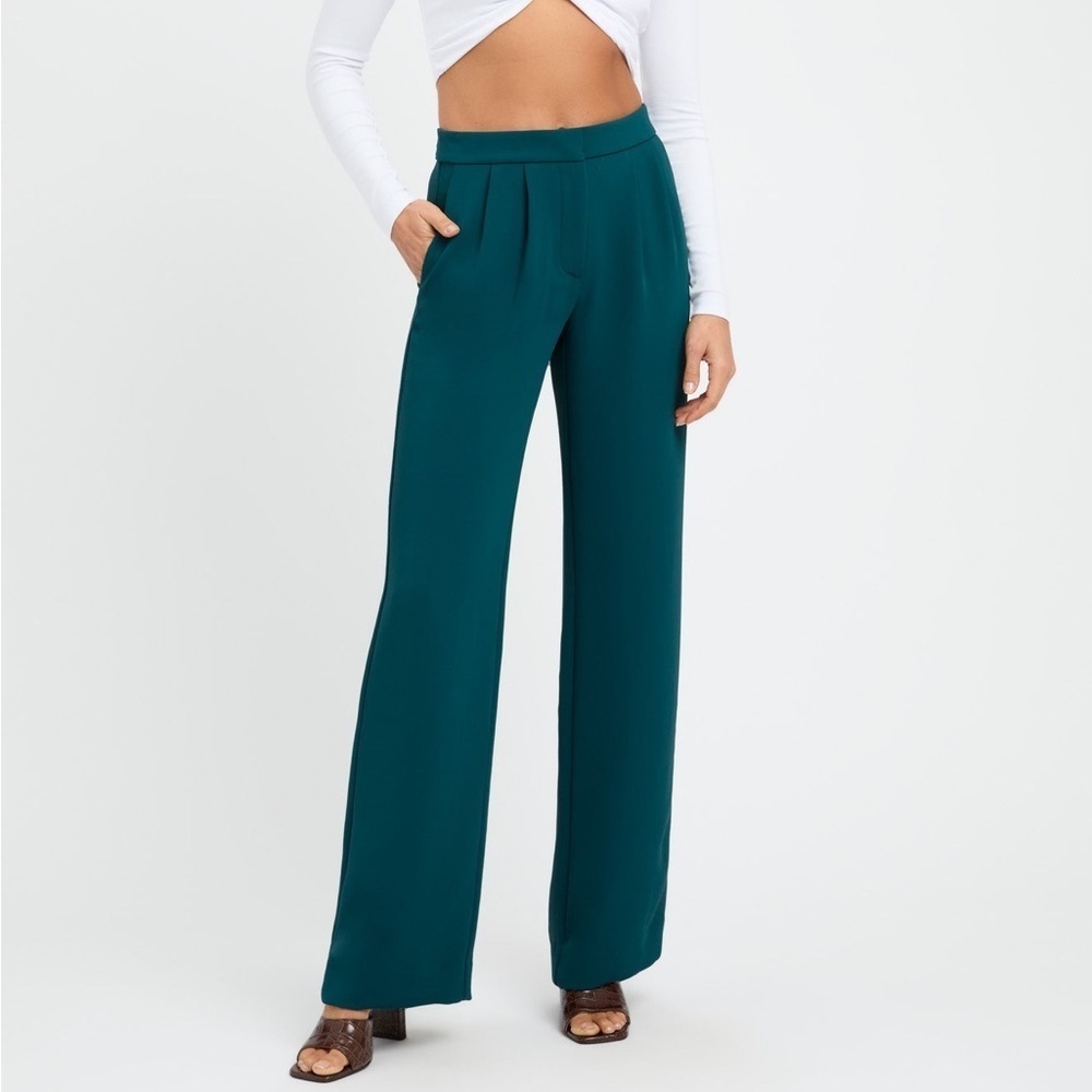 NWT Lulumari Dark Green High Rise Wide Leg Pants Size Large